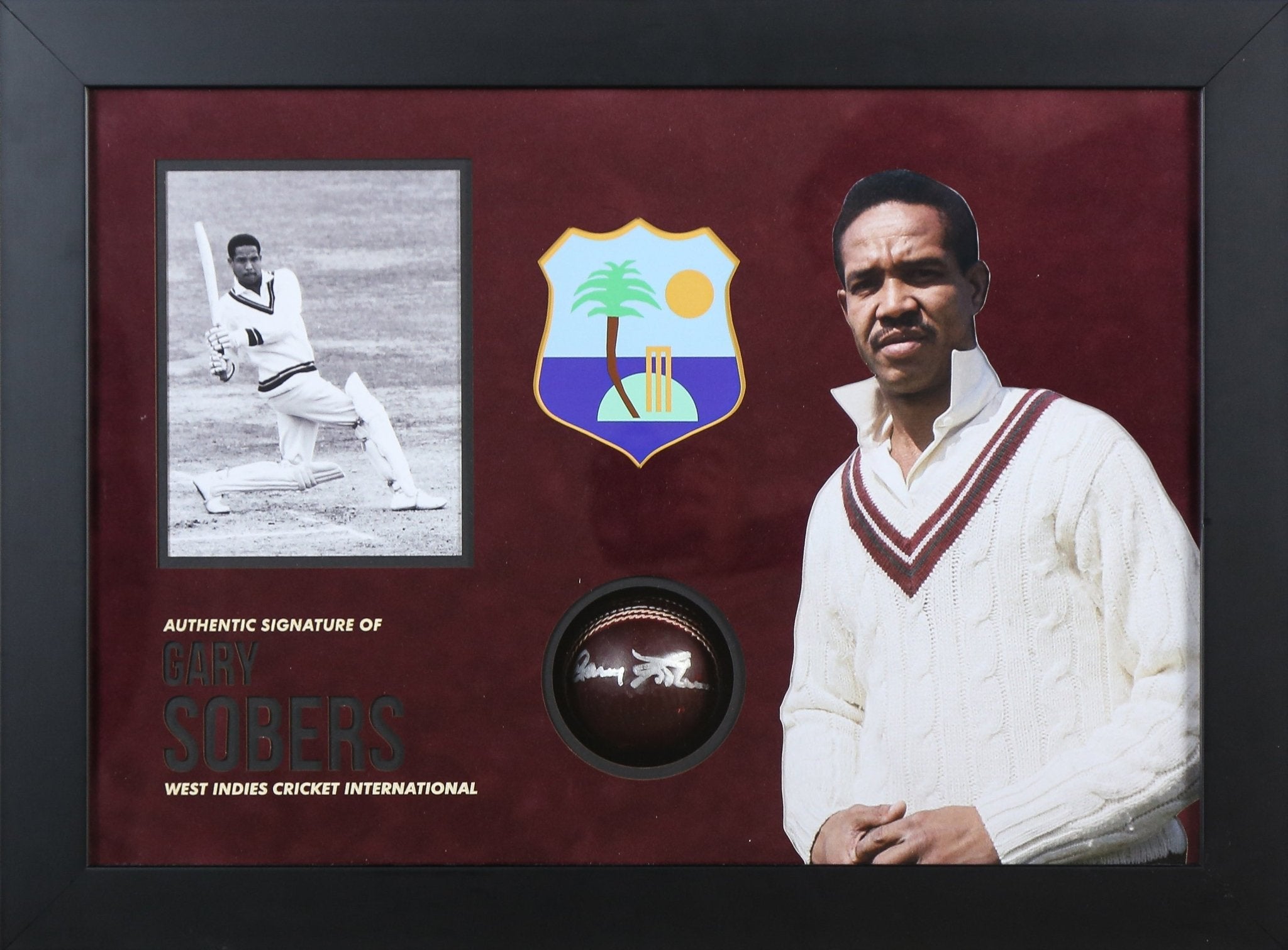 Garfield Sobers Signed Cricket Ball Framed Display - Memorabilia Framers Shop